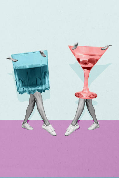 Vertical poster collage headless persons dance party entertainment positive mood liquid beverage cheers cocktail drawing background Vertical poster collage headless persons dance party entertainment positive mood liquid beverage cheers cocktail drawing background. drunk visual stock pictures, royalty-free photos & images
