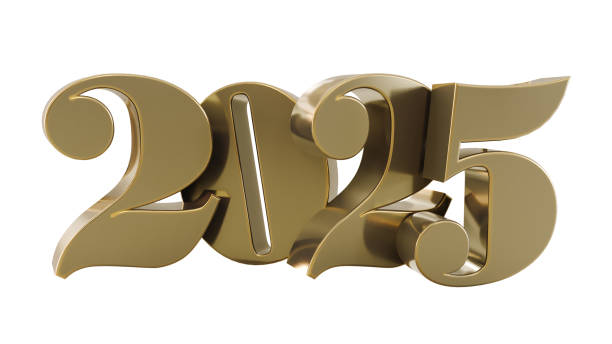 istock 2025 Happy New Year gold logo text isolated on white background, two thousand twenty-five 2182061588