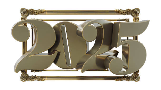 istock 2025 Happy New Year gold logo text isolated on white background, two thousand twenty-five 2182061594