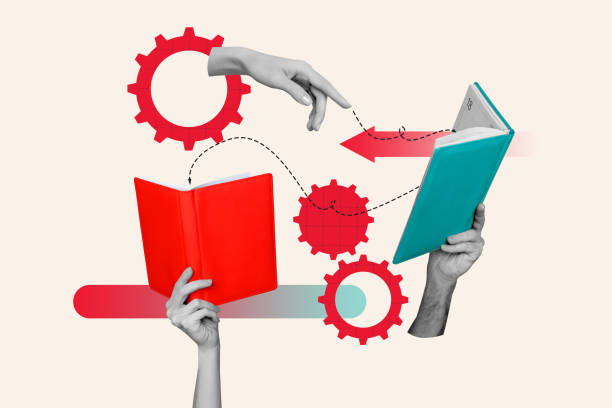 istock Composite photo collage of hand hold book development gearwheel optimization target education success isolated on painted background 2182062359