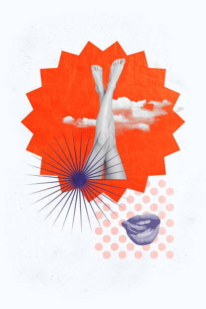 istock Composite trend artwork sketch image photo collage of illustration dot backdrop sketch caricature bodyless legs up posing laser salon lips 2182063220