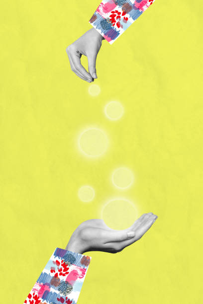 istock Composite trend artwork sketch image collage of yellow color backdrop miniature monochrome bodyless hands gesture show nonverbal language 2182063324