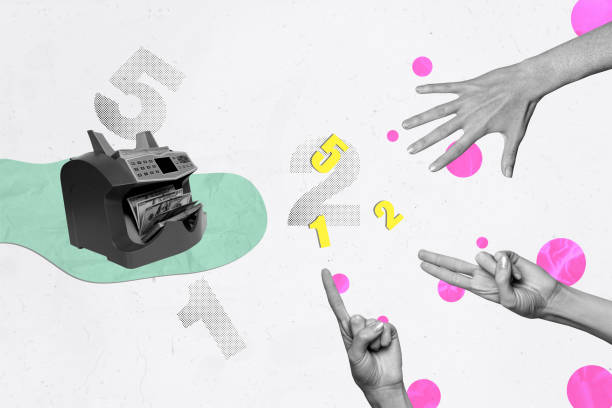 istock Trend artwork sketch image collage of white color backdrop miniature monochrome bodyless hands gesture show number machine technology 2182063325