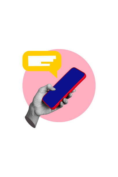 istock Composite trend artwork 3D sketch image photo collage of copyspace hand arm hold smartphone chatting speech cloud app social media network 2182063611