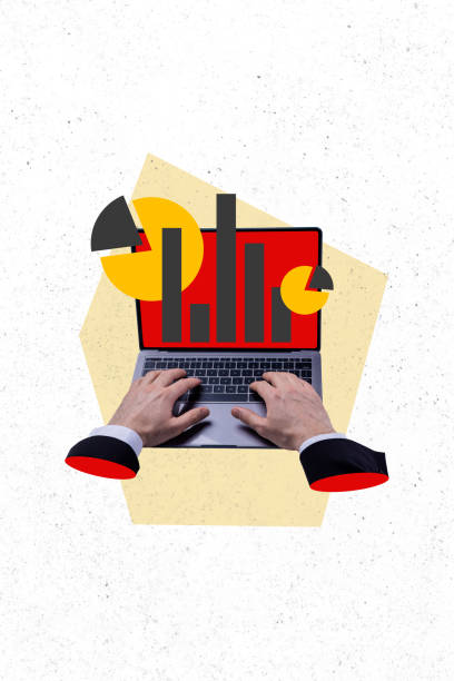 istock Composite trend artwork sketch photo collage of diagram result workspace graphics trader stats hand hold open laptop display type keyboard 2182063690