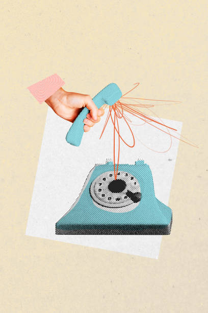 istock Vertical photo collage of hand hold telephone handset device answer ring retro receiver telecommunication isolated on painted background 2182063736