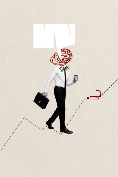 istock Vertical photo collage of anonym businessman carry coffee cup briefcase instead head scribble brainstorm isolated on painted background 2182065033