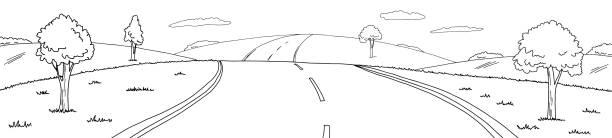 istock Road hill graphic black white city landscape sketch long illustration vector 2182067322