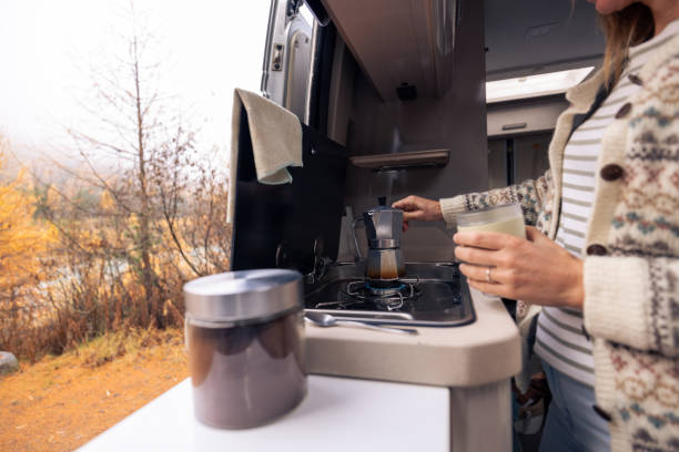 istock Autumn Coffee Moment in a Camper Van 2182067710