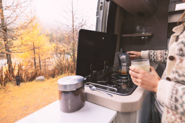 istock Autumn Coffee Moment in a Camper Van 2182067711