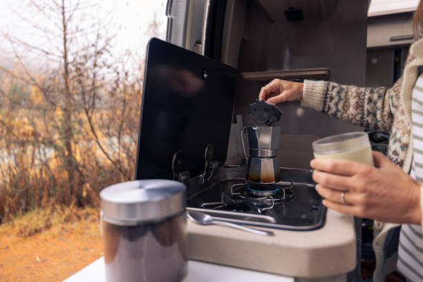 istock Autumn Coffee Moment in a Camper Van 2182067718