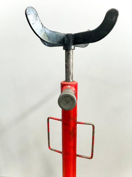 istock Red metal car jack stand with adjustable saddle 2182067842