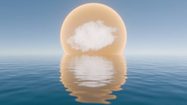istock 3D Digital Art of a Cloud within a Sun over Tranquil Waters at Dawn 2182068291