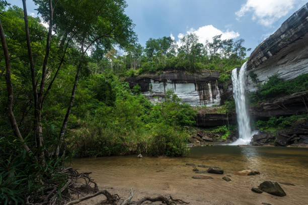 istock Panoramic beautiful Huai Luang Waterfall and rock cliff in deep forest at Phu Chong Na Yoi National Park in Thailand. 2182070645