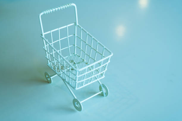 Shopping cart side view trolley, E-commerce supermarket trolley side view, Delivery service concept, this image implies online shopping that customer order things from retailer sites via the internet.
