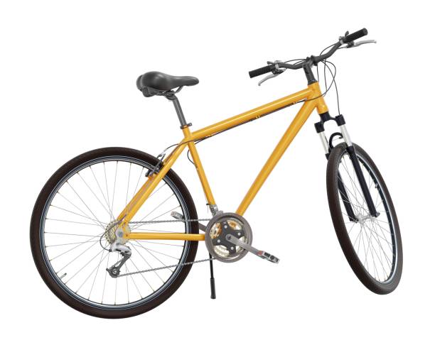 istock Orange bicycle standing on kickstand, side view isolated on white background, 3D illustration 2182072508