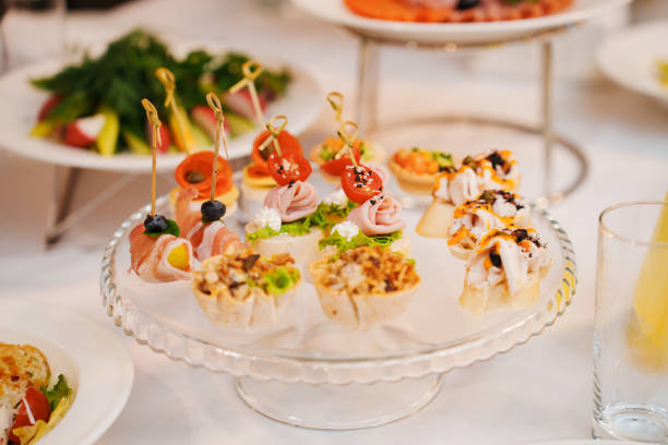 istock A plate of canapes on a served festive table. 2182072953