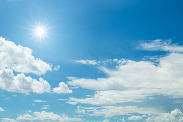 istock Sun, Beautiful blue sky with white clouds. Nature background 2182074827