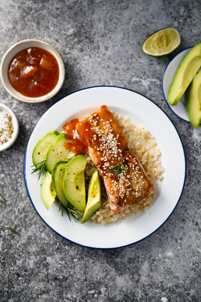 Teriyaki salmon stock photo