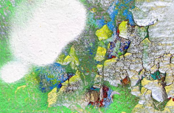 istock Cracked and peeling paint on concrete wall textures in high resolution 2182083472