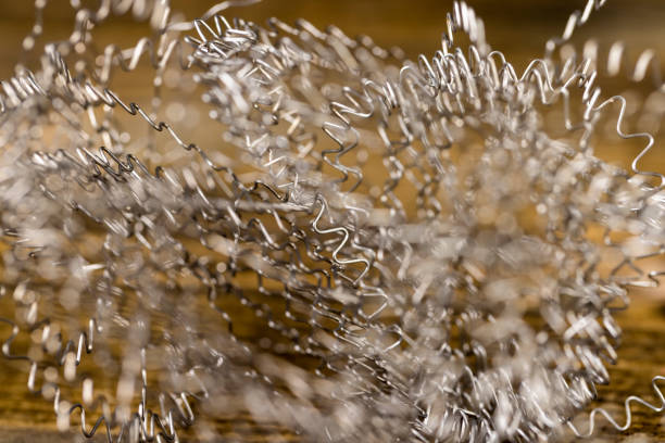 bent metal wire close up, curved heating wire made of metal