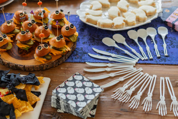 istock Halloween-themed catering served on a table at a costume party 2182092571
