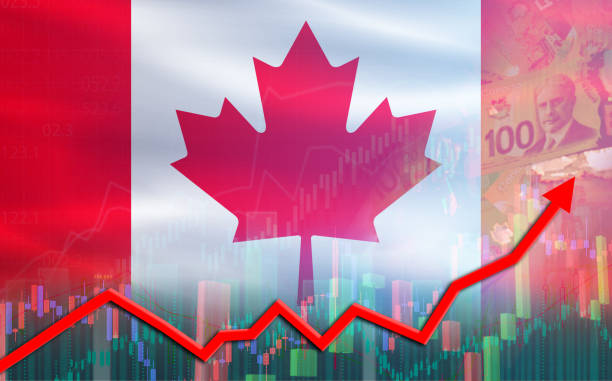 istock Canada flag on financial growth graph. Canada economy growth on financial graph 2182096666