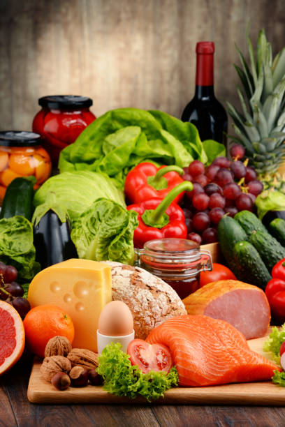 istock Organic food including vegetables fruit bread dairy and meat 2182097299