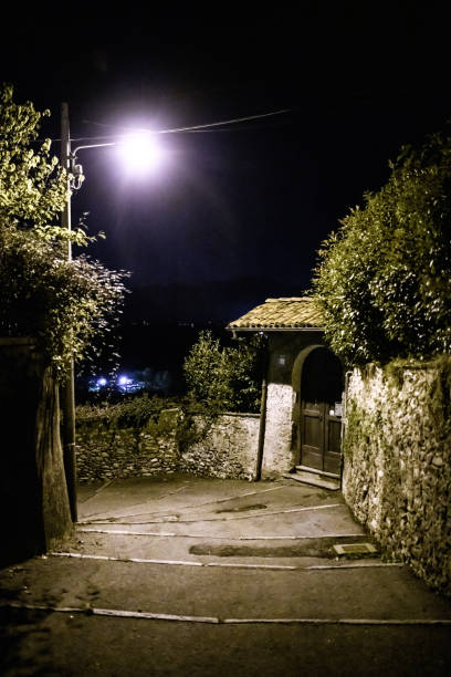 Dark town at night, Italy, Borgosesia