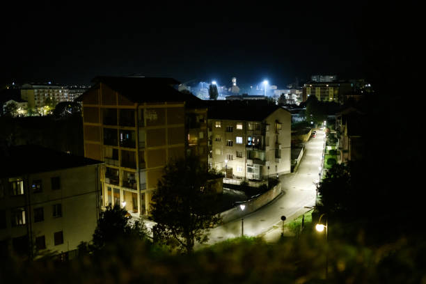 Dark town at night, Italy, Borgosesia