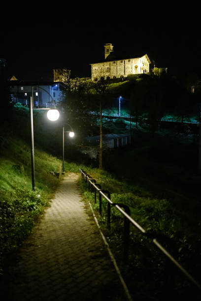 istock Dark town at night, Italy, Borgosesia 2182098793