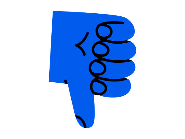 Hand with dislike gesture flat illustration Hand drawn cute cartoon illustration hand with dislike gesture. Flat vector thumbs down arm sign doodle. Negative reaction. Social media addiction icon. Disagree message from follower. Isolated. thumb down stock illustrations