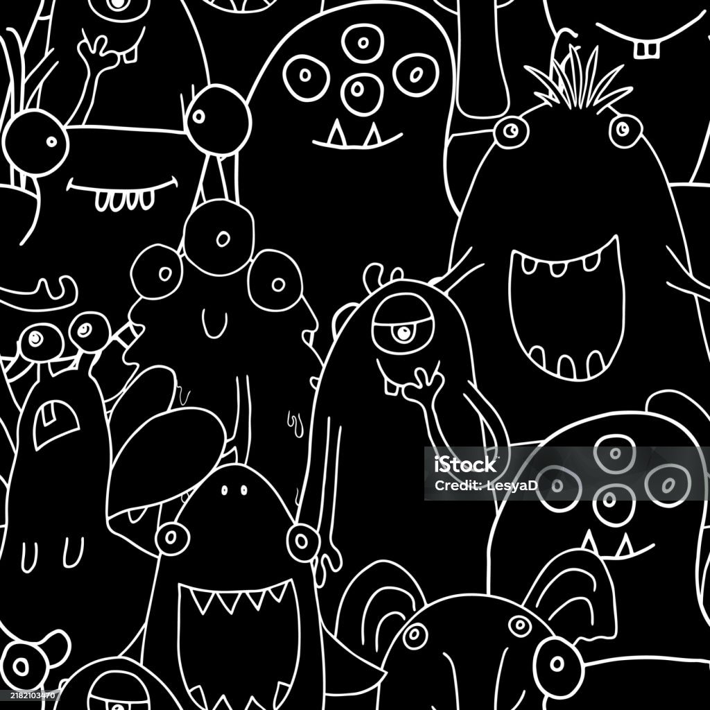 Monster Background Vector Cute Monsters Seamless Pattern Cartoon Monsters Background Vector ...