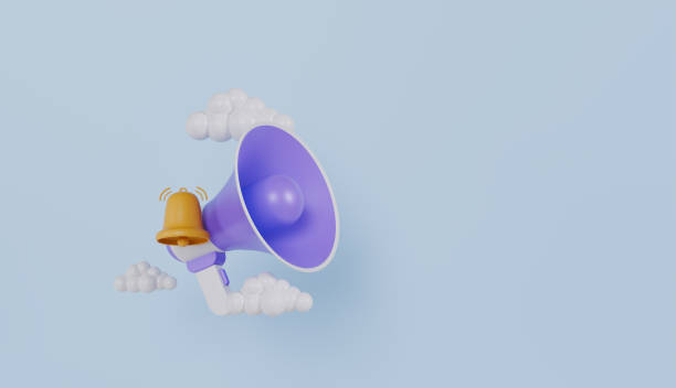 istock Isolated 3D red megaphone with blue Christmas ball, a festive object for winter holidays 2182103803