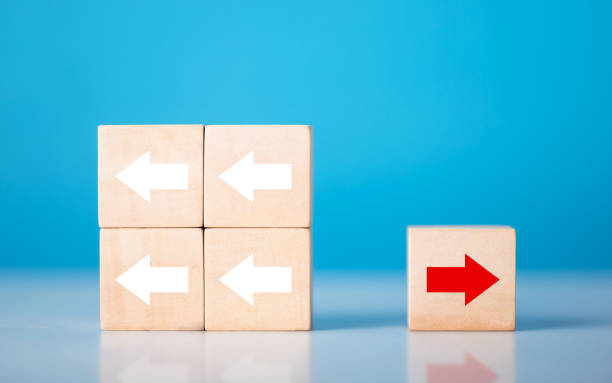 istock Forward and backward arrows on wooden blocks, Different, symbolizing the concept of thought development. Process of reflecting on past actions while progressing toward future growth and improvement 2182118581