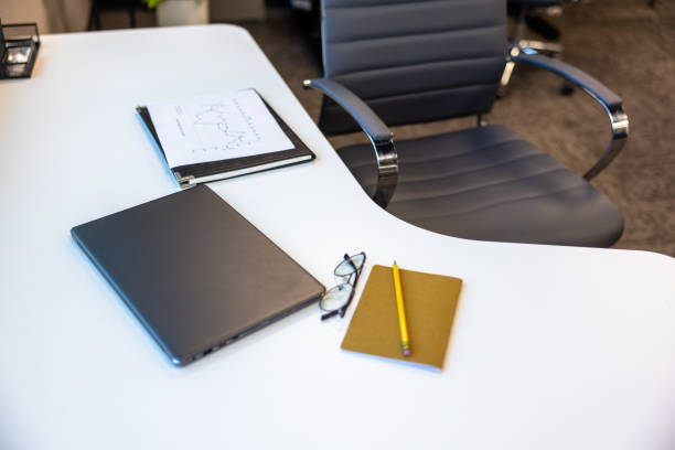 Desk in an office with supplies
