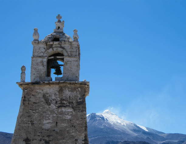 istock Church with active Guallatiri Volcano in the background 2182121883