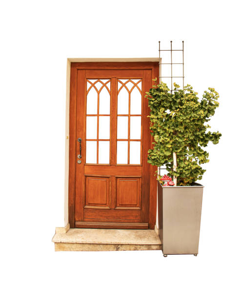 Old vintage door isolated on white background,entrance area, European style