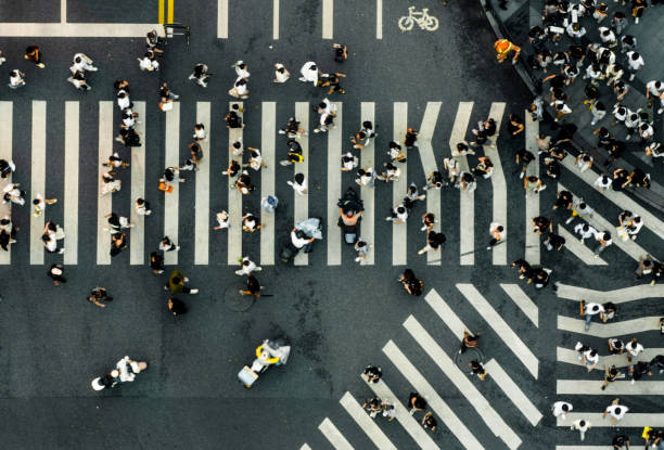 istock Top View of People Walking the Zebra Crossing 2182127641