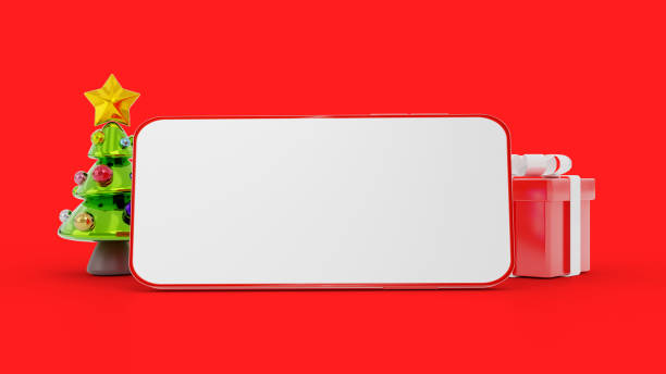 istock 3d Animation Smartphone mockup Christmas theme with blank smarts phone, 3d rendering red background. Xmas advertisement. 2182129643