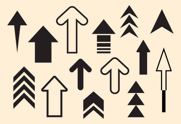 ilustraciones, imágenes clip art, dibujos animados e iconos de stock de iconos de flechas hacia arriba. signo de flechas negras diferentes. desplázate o desliza el dedo hacia arriba. - flechas