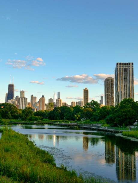 istock Vertical Chicago city architectural skyline from Lincoln Park 2182136766
