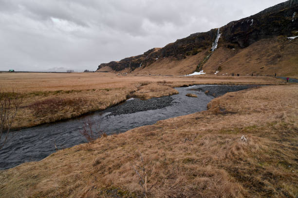 istock River flowing through dry grassland in iceland 2182138910