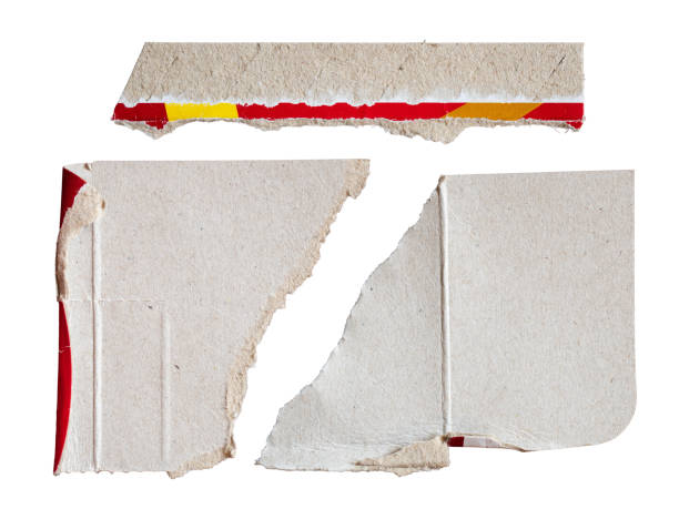 istock Set of Torn damaged packaging box paper on white background with clipping path 2182139500