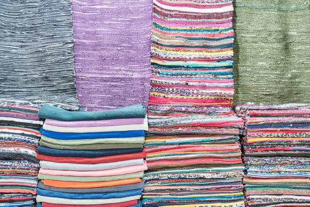 istock Colorful striped and monochromatic home handmade rugs 2182147353