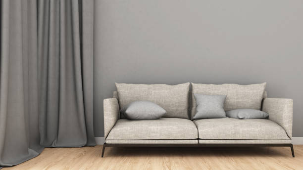 istock gray wall with wooden floor and sofa.,A mockup for inserting text or images.,3d rendering 2182148548