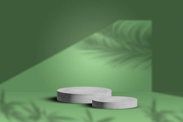 istock Stone podium, mock up for product cosmetic on green background, copy space 2182150527