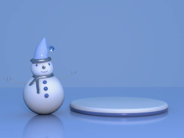 istock 3D blue winter background with minimal podium stand New year event theme. 2182157556