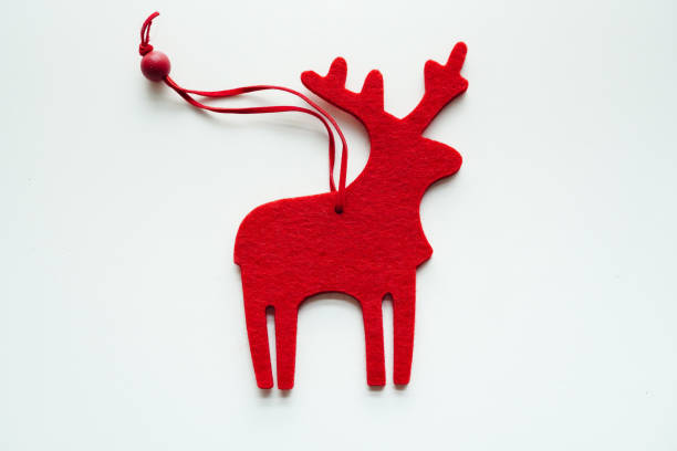 Felt Red Christmas reindeer ornament on white background