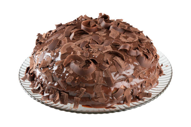 istock Homemade cake with chocolate frosting on a white background 2182160032